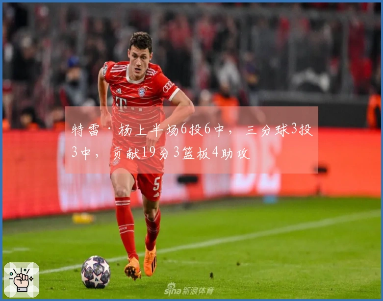 特雷·杨上半场6投6中，三分球3投3中，贡献19分3篮板4助攻